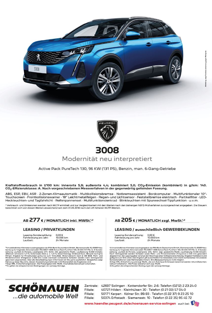 Peugeot 3008 Gewerbe und Privat Active Pack Pure Tech